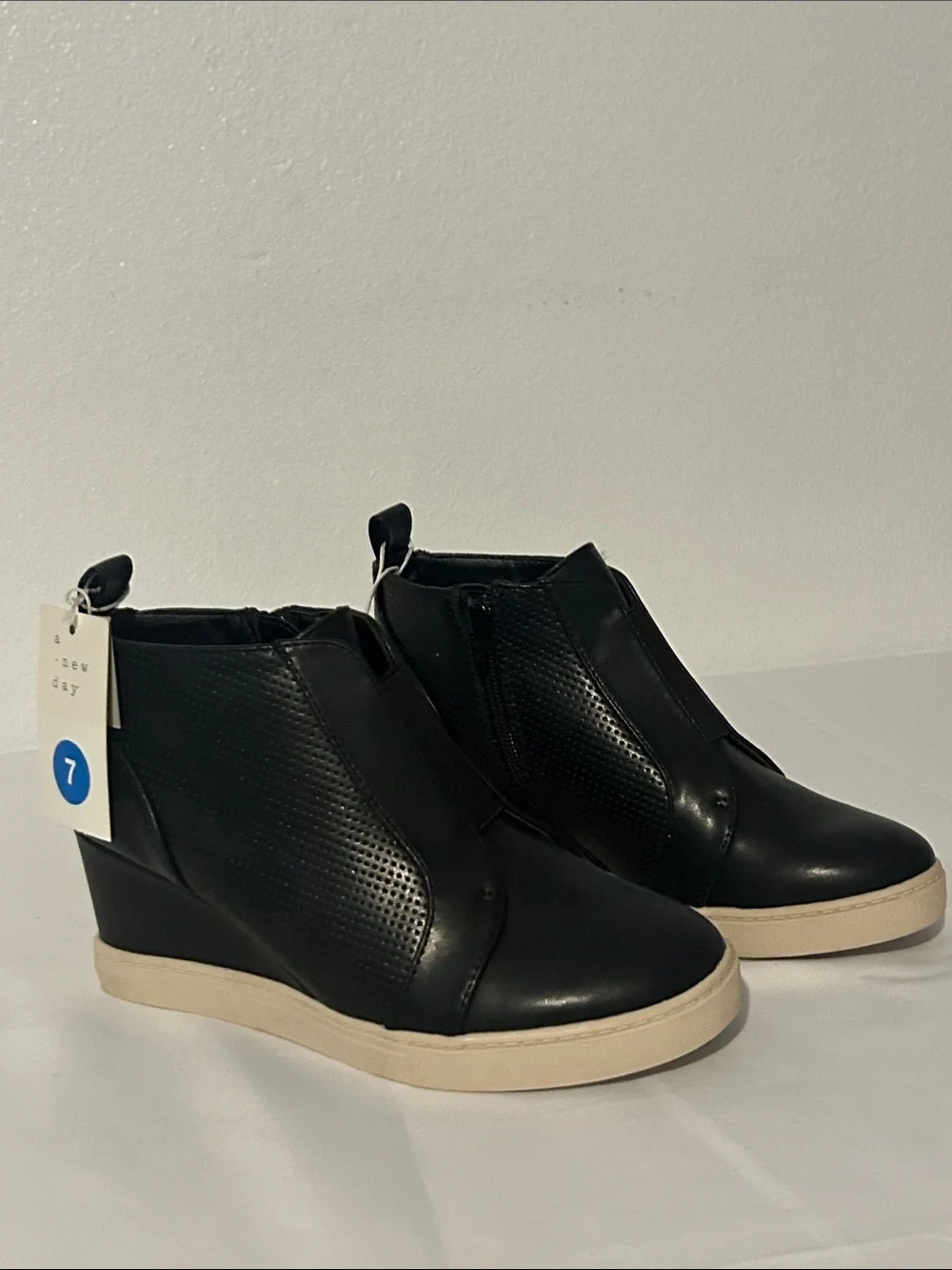 Black Wedge  Boot with Cream Sole